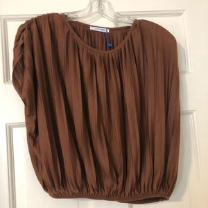 Zara Caramel Pleated Sweater Top